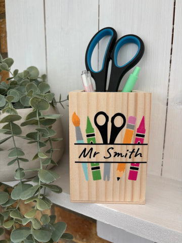 Personalised Teacher Gift, Personalised pencil pot, thank you teacher, pen holder, pen pot, wooden pot, end of term