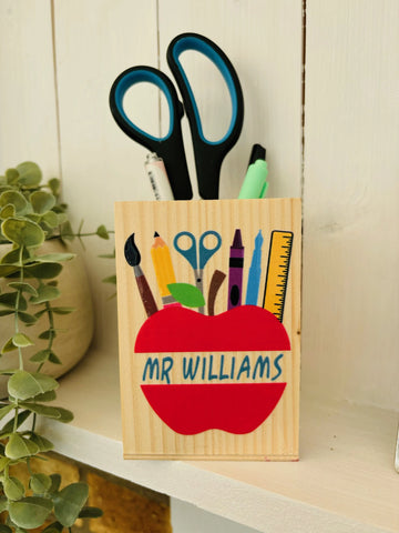 Personalised Teacher Gift, Personalised pencil pot, thank you teacher, pen holder, pen pot, wooden pot, end of term