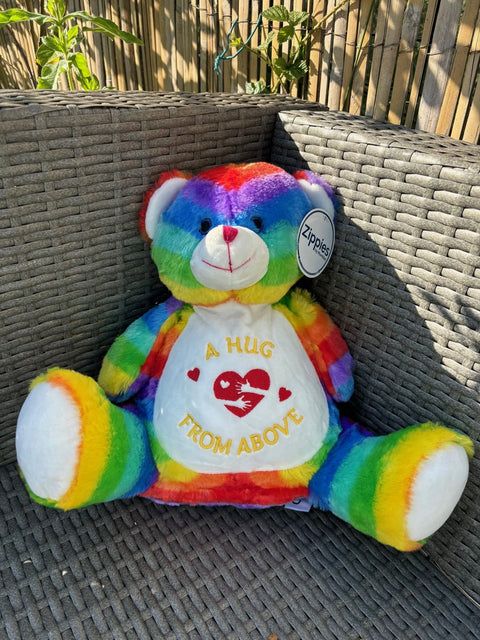 Personalised Rainbow Bear, large teddy, embroidered bear, custom teddy bear, new baby, first christmas, birthday gift, autism